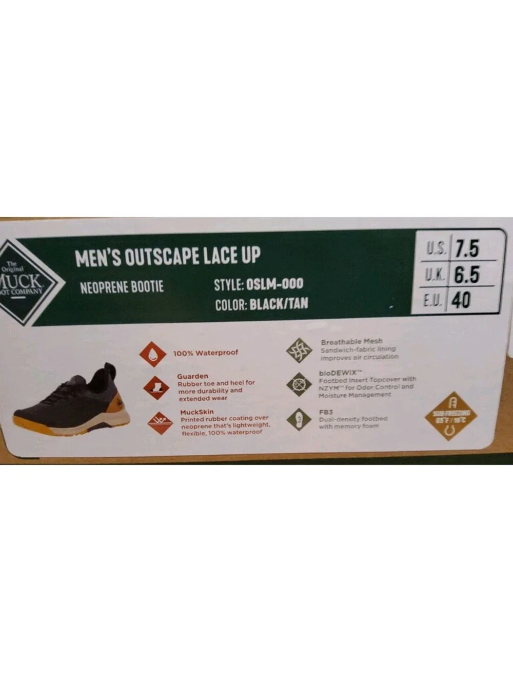 Muck Boot Company Outscape Lace Up Waterproof Sneaker Men's 7.5 Black/Tan